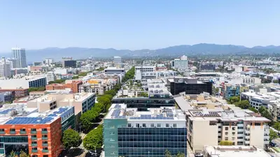 an aerial view of a city with buildings at The Sapphire Nest - Spectacular Rooftop Amenities Ocean views 2BR in Los Angeles