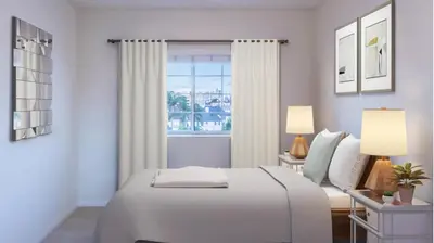 a bedroom with a white bed and a window at LALA House -1Br with Free Parking, Pool, Laundry in Los Angeles