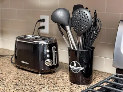 a kitchen counter with a toaster and utensils at Stylish 1bd in Marina Del Rey with Free Parking in Los Angeles