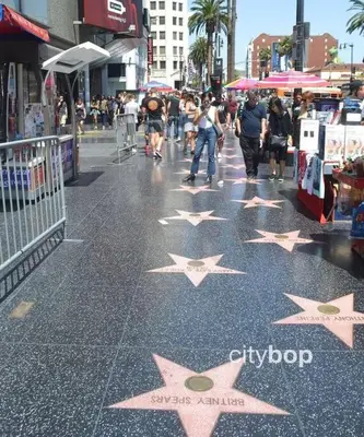 a sidewalk with stars on the ground in a city at Modern and Lavish apartment in Glendale