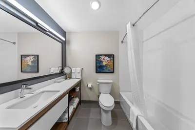 a bathroom with a toilet and a sink at Everhome Suites Ontario in Ontario