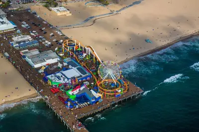 an aerial view of an amusement park on the beach at 14 Santa Monica Gorgeous Apartment in Los Angeles