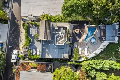 an overhead view of a house with a pool at West Hollywood Hills Jacuzzi and Beautiful View in Los Angeles