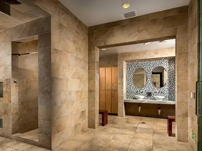 a bathroom with two sinks and a mirror at Cozy 2 Bedroom 2 Bathroom Condo with Pool, Gym, Spa in Los Angeles
