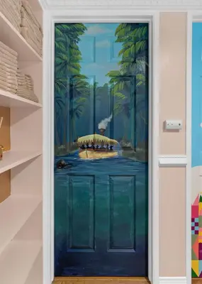 a painting of a boat in the water with palm trees at Disneyland Oasis by OC Adventure Homes in Cypress