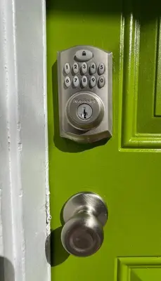 a close up of a door with a lock on it at Great Private Studio in Noho in Los Angeles