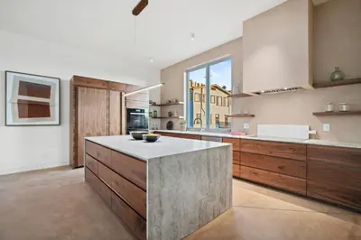 a kitchen with a large island in the middle at Unique Home with Stunning Views in the Heart of Los Angeles, CA, Silverlake! in Los Angeles