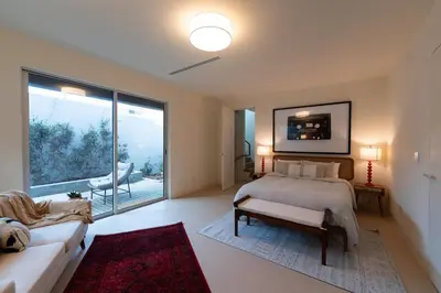 a bedroom with a bed and a large window at Unique Home with Stunning Views in the Heart of Los Angeles, CA, Silverlake! in Los Angeles