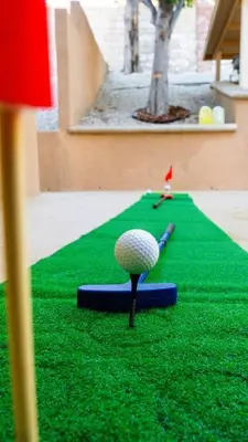 a miniature golf ball and bat on a green field at Resort Home with Games, Slide, Oasis in Los Angeles