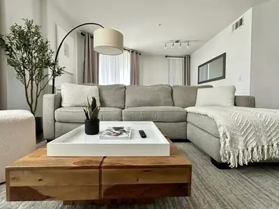 a living room with a couch and a coffee table at Beautiful Getaway Near Venice in Los Angeles