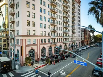 an overhead view of a city street with a building at Ocean View Studio Near Convention Center and Beach in Long Beach