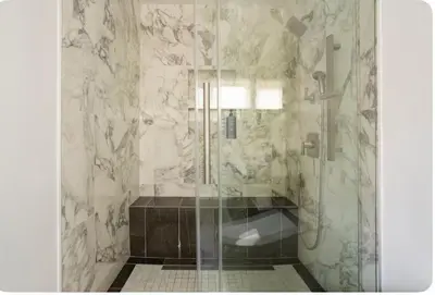 a bathroom with a shower with a glass door at Charming one bed one bath privet studio in Tarzana
