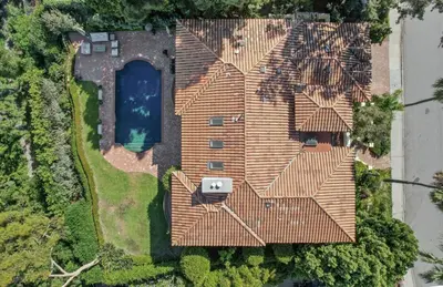 an aerial view of a house with a roof at Savona Sanctuary Estate in Los Angeles