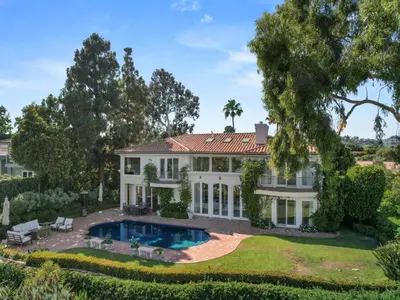 an aerial view of a house with a swimming pool at Savona Sanctuary Estate in Los Angeles