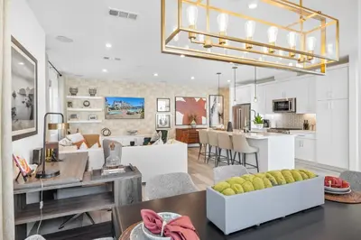 a kitchen and living room with a dining and living room at #Marbella Lane-Luxury Designer 3BR Home Disneyland in Anaheim