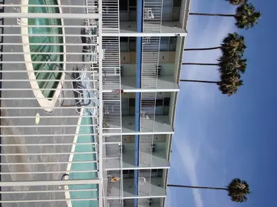an aerial view of a building with a ferris wheel at Inn Of Long Beach in Long Beach