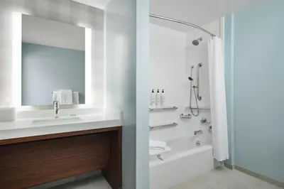 a bathroom with a sink and a shower at TownePlace Suites by Marriott Ventura Oxnard in Oxnard