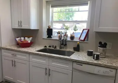 a kitchen counter with a sink and a window at MagicwayVillas Mickey's Pool Club House - Pool & Spa - Walking to Disneyland in Anaheim