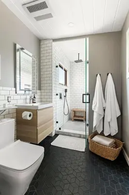 a bathroom with a toilet and a sink and a shower at Hillside Hideaway with Deck And Spa in Topanga Canyon in Topanga