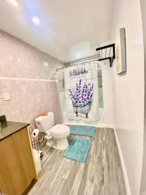 a bathroom with a toilet and a sink at 1BR Pink Cozy House near DTLA in Rosemead