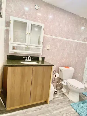 a bathroom with a sink and a toilet at 1BR Pink Cozy House near DTLA in Rosemead