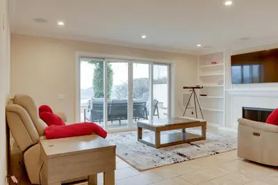 a living room with a couch and a fireplace at 2 Mi to Promenade at Westlake Mtn-View Haven! in Westlake Village
