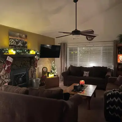 Spacious cozy chalet huge deck over seasonal creek
