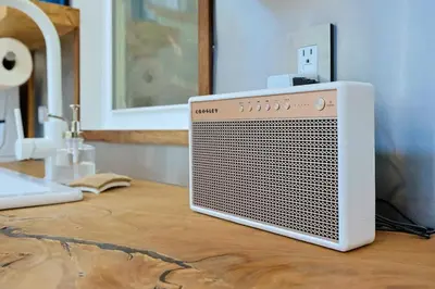 a white modem sitting on top of a table at Topanga Canyon Oasis by Colby & Conrad in Topanga