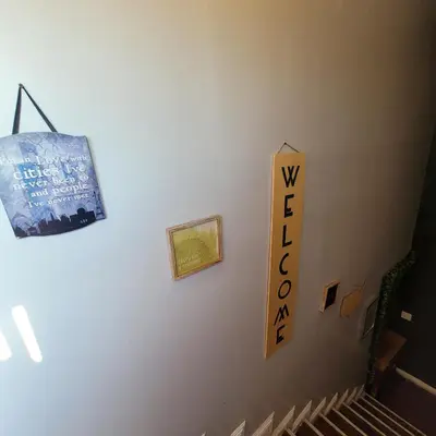 a sign on a wall that reads w stairwell at LA Getaway Oasis in Los Angeles