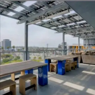 a group of tables and benches in a building at Stunning 2BR Penthouse Patio & View Venice MDR in Los Angeles