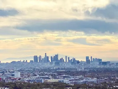 a view of a city with a city skyline at Hollywood hill stunning view cozy private room in Los Angeles