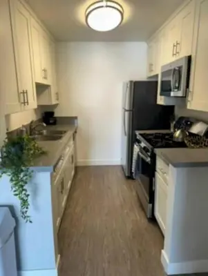 a kitchen with a sink and a stove top oven at 2-Bedroom Hollywood Apartment in Los Angeles