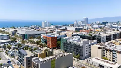an aerial view of a city with buildings at Luxurious 2-Bedroom Retreat in Santa Monica in Los Angeles