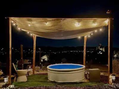 a gazebo with a bath tub under a tent at Stunning Geo Dome with Joshua Tree vibes in Palmdale