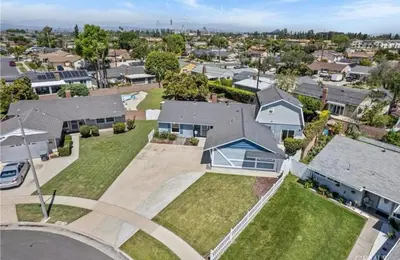 an aerial view of a residential neighborhood with houses at Unique & Spacious house near Disney, Knott, BBQ in Buena Park
