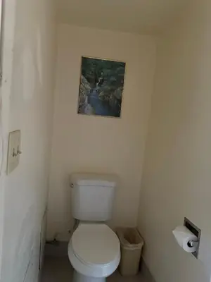 a bathroom with a toilet with a picture on the wall at Fiesta Inn Los Angeles - Bell Gardens in Bell Gardens