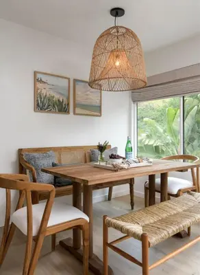 a dining room with a wooden table and chairs at Group-Friendly and Tranquil Oasis in Summerland