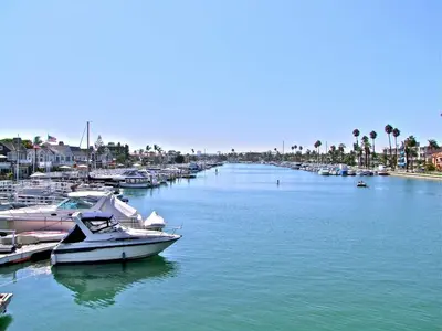 a group of boats docked in a marina at Sand Sun & Second - Charming Studio within Walking Distance to Beach in Long Beach