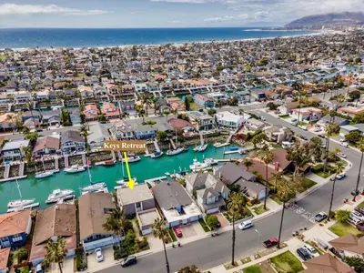 an aerial view of a marina with houses and boats at Keys Retreat by Paradise Retreats in Ventura