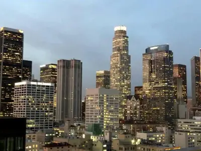 a view of a city skyline with tall buildings at Snazzy 3 Bedroom High Rise with Pool, Hot Tub and Rooftop Deck in Los Angeles