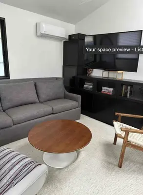 a living room with a couch and a coffee table at Venice Beach Boho - 2 apartments in Los Angeles