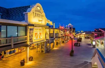 a view of a boardwalk at night at Spacious 2BR Townhouse - 3 Queens - Sleeps 8 in Redondo Beach