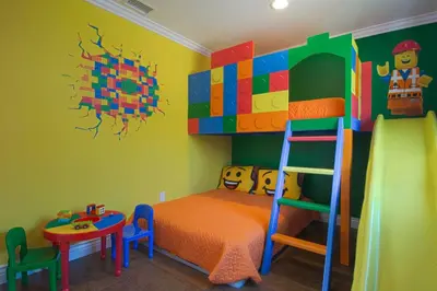 a childs bedroom with a lego bunk bed and a table at F-16 Pirates Lair in Anaheim