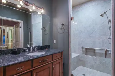 a bathroom with a sink and a shower at F-25 Belles Castle in Anaheim