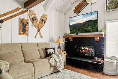 a living room with a couch and a fireplace at Summit Slope Side in Big Bear Lake