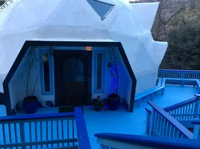 a igloo house on the front porch of a house at Unique Three-Level Dome near Lake Gregory in Crestline, California in Crestline