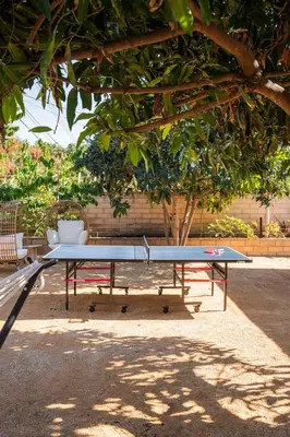 a ping pong table in a park under a tree at Avengers HQ - Hot Tub - Close to Disney - Parking in Anaheim