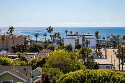 a view of a city and the ocean at Oceanview Coastal Retreat in Redondo Beach in Redondo Beach