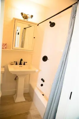 a bathroom with a sink and a shower at 4980 Sandyland Road #216 in Carpinteria