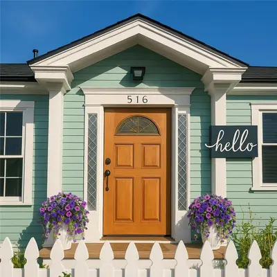 a house with a brown door and a white fence at Honeywood in Hollywood! in Los Angeles